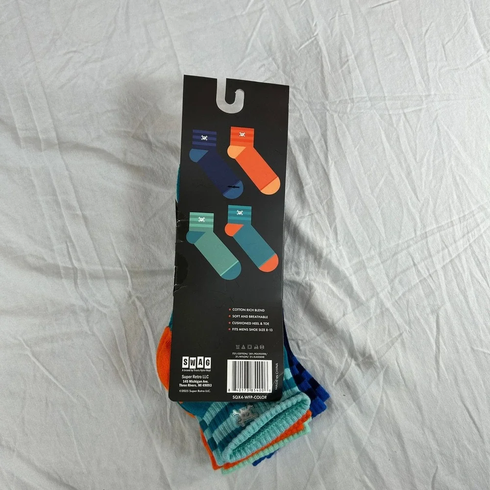 SWAG Performance Socks Mens 4 Pack Quarter Socks Blue Orange Size 8-13